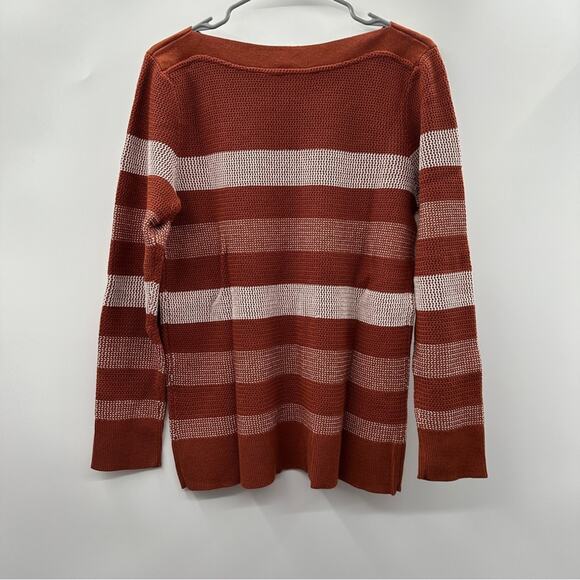Market & Spruce Tawnee Cotton Blend Rust & White Stripe Waffle Sweater Sz L NEW - Picture 6 of 8